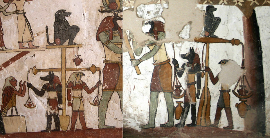 Weighing of the Heart Scale Paintings from the tomb of Petosiris at Muzawaka Baboons